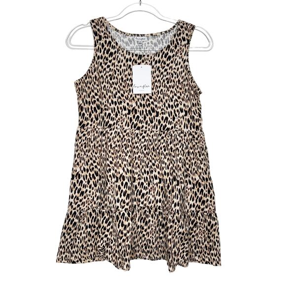 LOVE FIRE Youth Kids Leopard Print Tiered Tank Dress Sleeveless Tan Black Size L - Picture 4 of 4